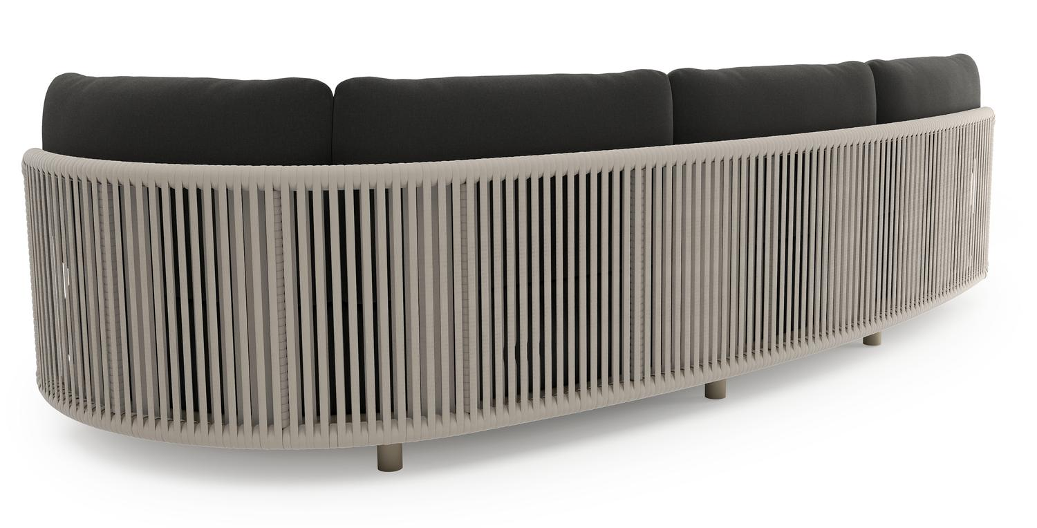 Lomano loungebank in beige aluminium en beige verticaal geweven luxe vlakke rope met natte sooty all weather sunbrella® luxe kussen