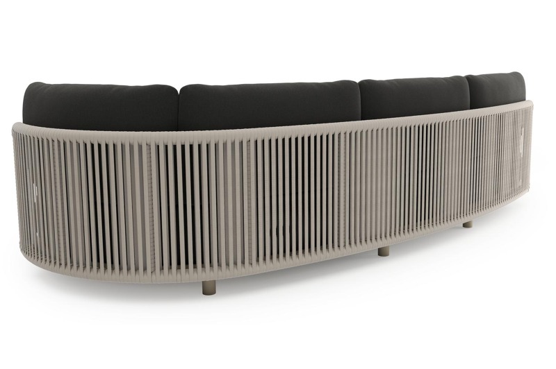 Lomano loungebank in beige aluminium en beige verticaal geweven luxe vlakke rope met natte sooty all weather sunbrella® luxe kussen