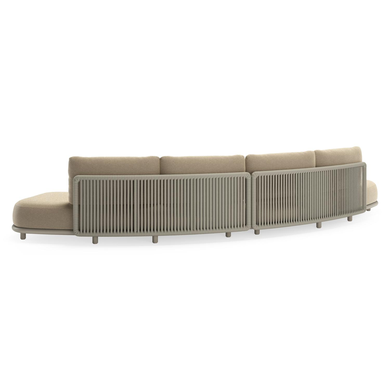 Canapé de jardin Lomano en aluminium beige et corde luxe plate tissée verticalement beige et coussins en all weather cosytica Althea Camel