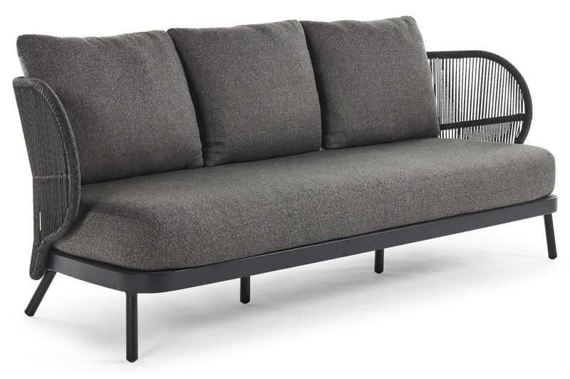 Lugano loungebank 3-zit in zwart aluminium en zwart gedraaide ronde wicker met catania black all weather cosytica kussen