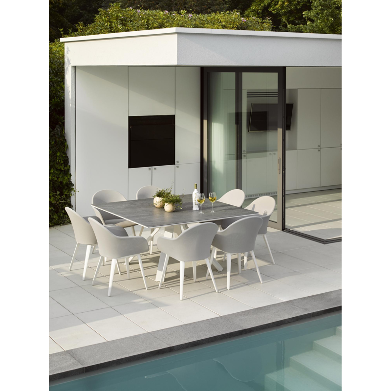 Cesano tuintafel vierkant in wit aluminium en volkeramiek aspen grey - L 148 x B 148 x H 75 cm