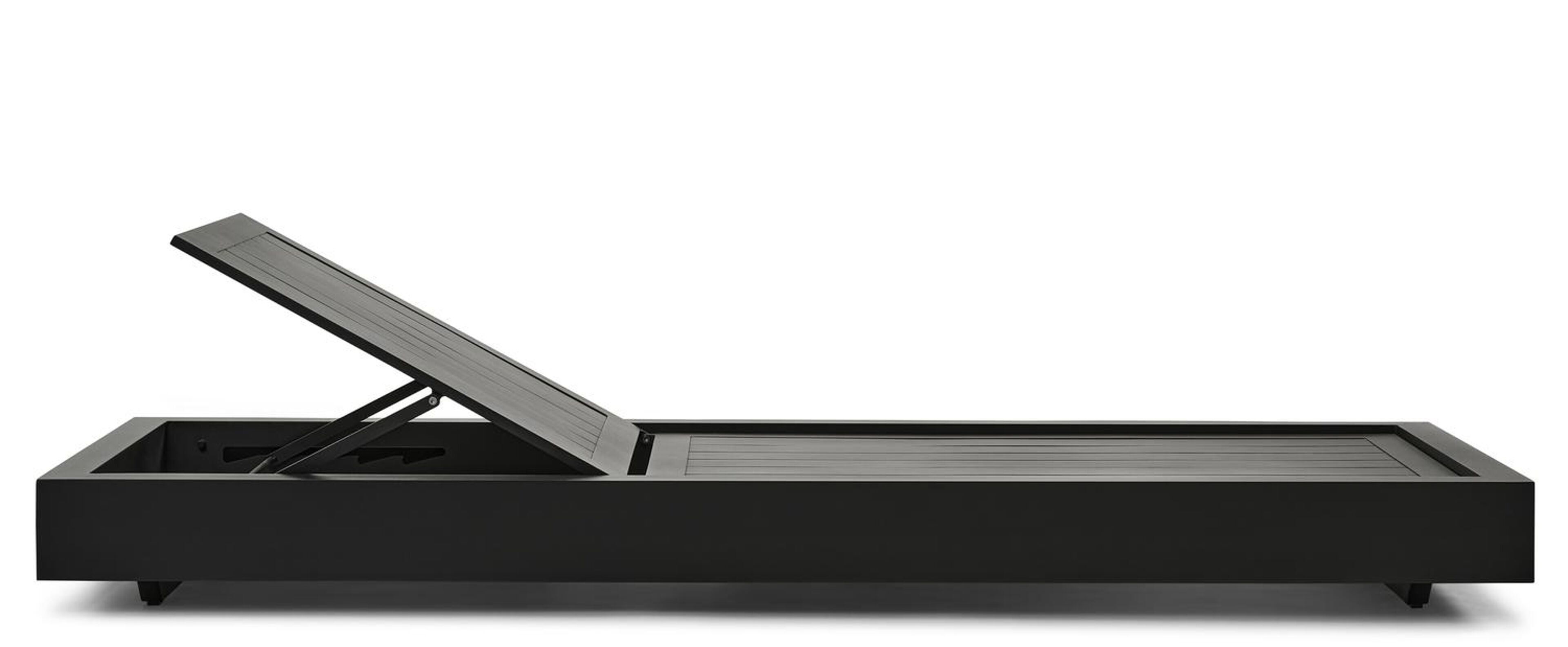 Chaise longue réglable Como en aluminium noir avec all weather sunbrella® luxe chartres drizzle coussin