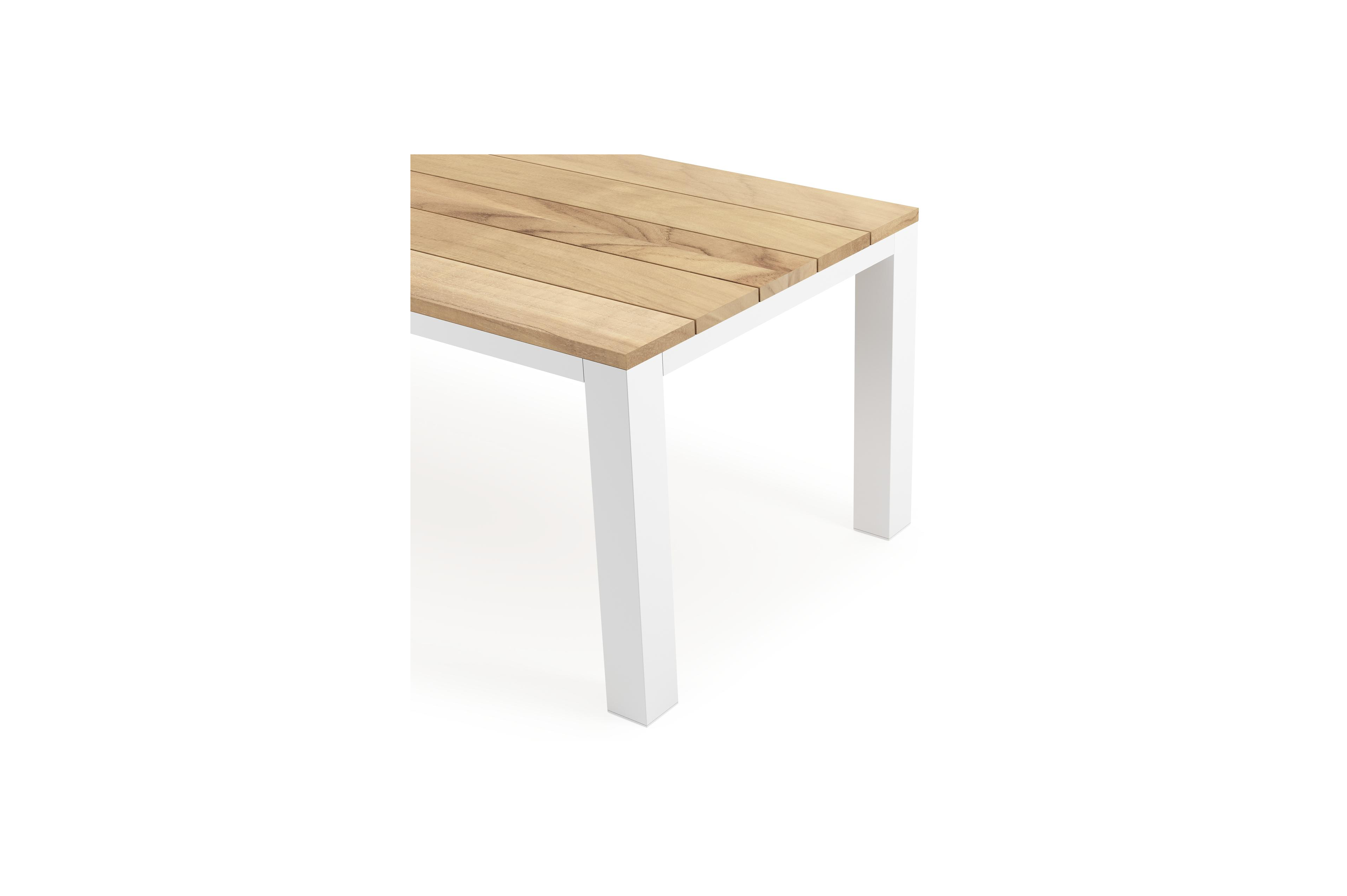 Nano tuintafel in wit aluminium en teak - L 240 x B 100 x H 75 cm