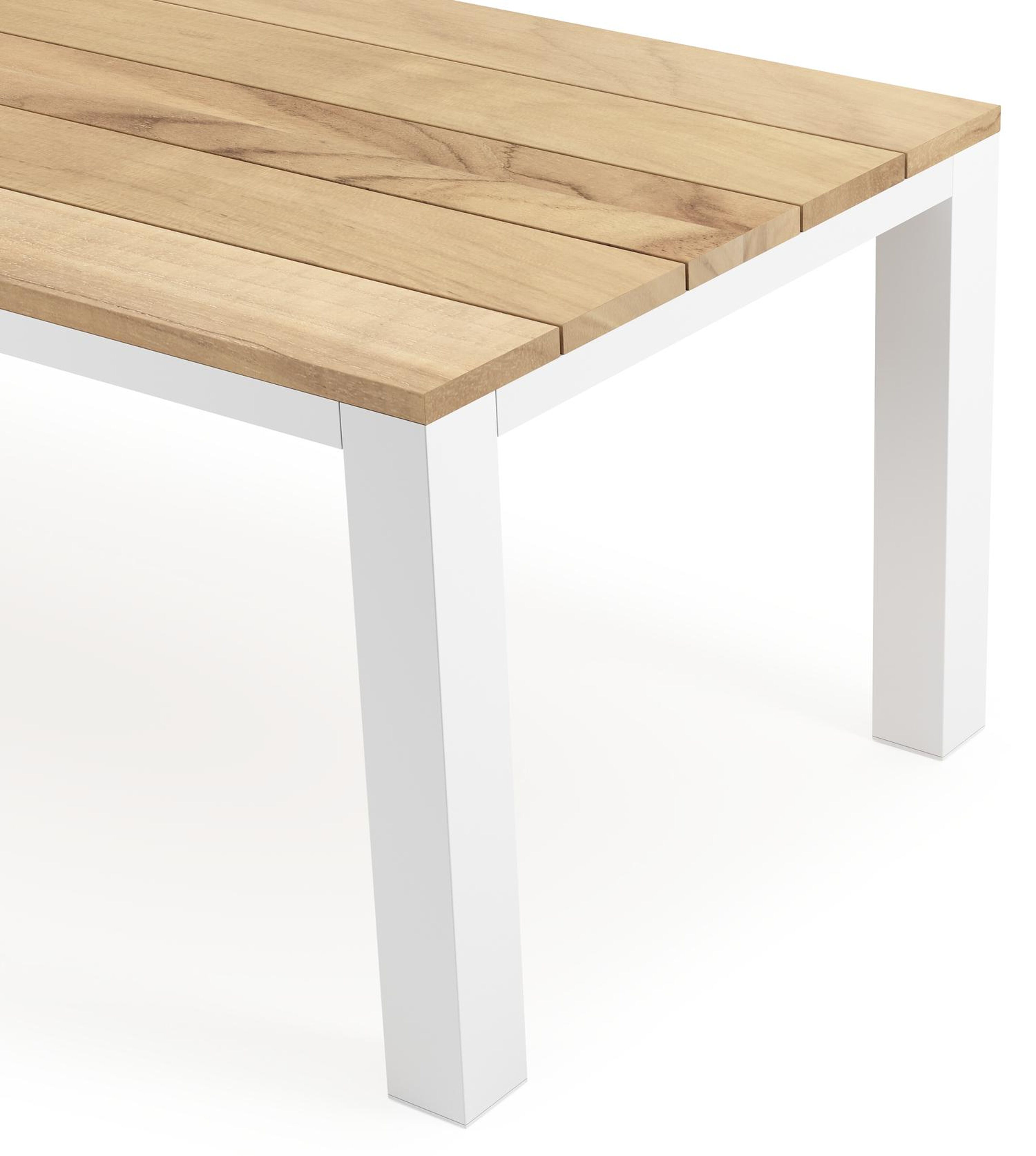 Table de jardin Nano en aluminium blanc et teck - Lg 240 x Larg. 100 x H 75 cm