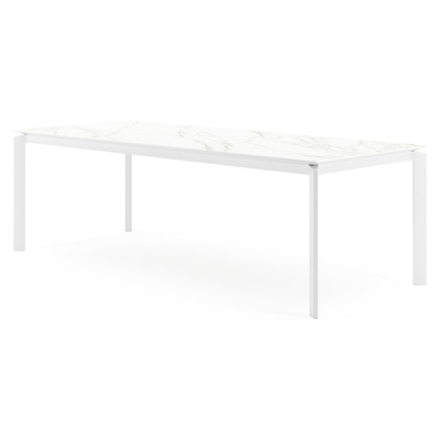 Table de jardin Cirello en aluminium blanc et céramique pleine calacatta - Lg 240 x Larg. 100 x H 75 cm