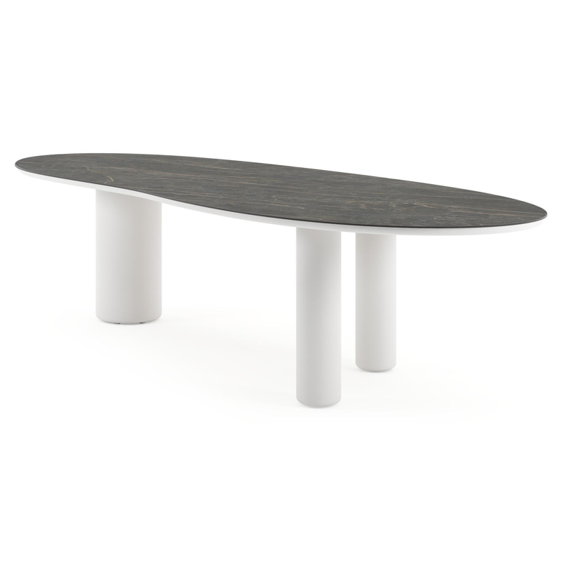 Table de jardin Amico organique en aluminium blanc et céramique pleine Black Obsession - Lg. 320 x Lrg. 120 x Haut. 73.5 cm