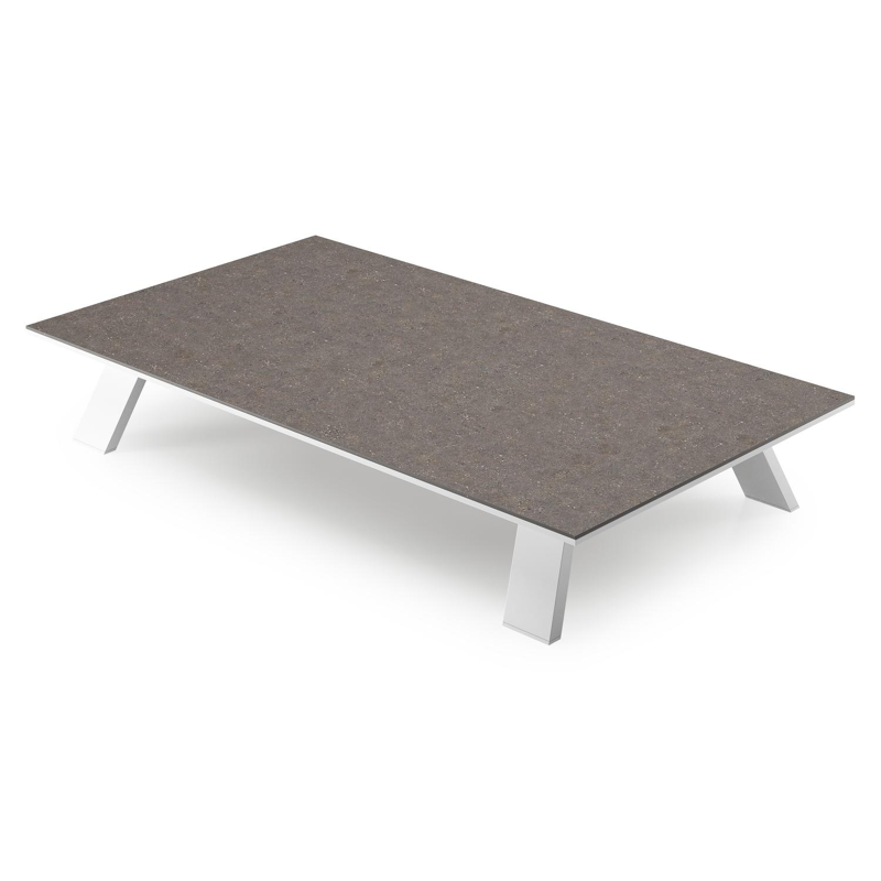 Table de basse Cesano rectangulaire en aluminium blanc et céramique pleine Wulong - Lg. 140 x Lrg. 80 x Haut. 24.2 cm
