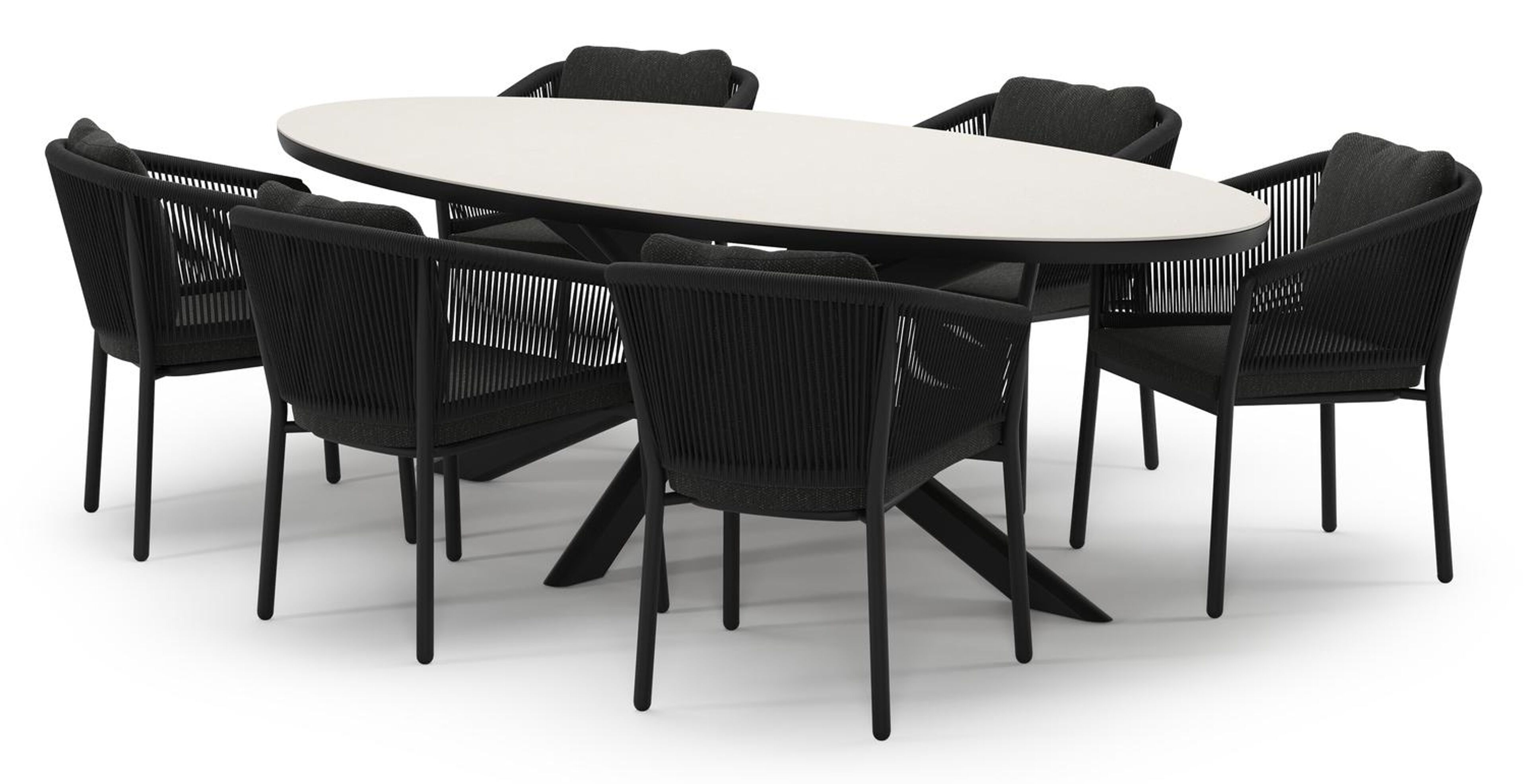 Ensemble de jardin Pamplona en aluminium noir et sintered stone crema minerale avec 6 chaises de jardin Gerona