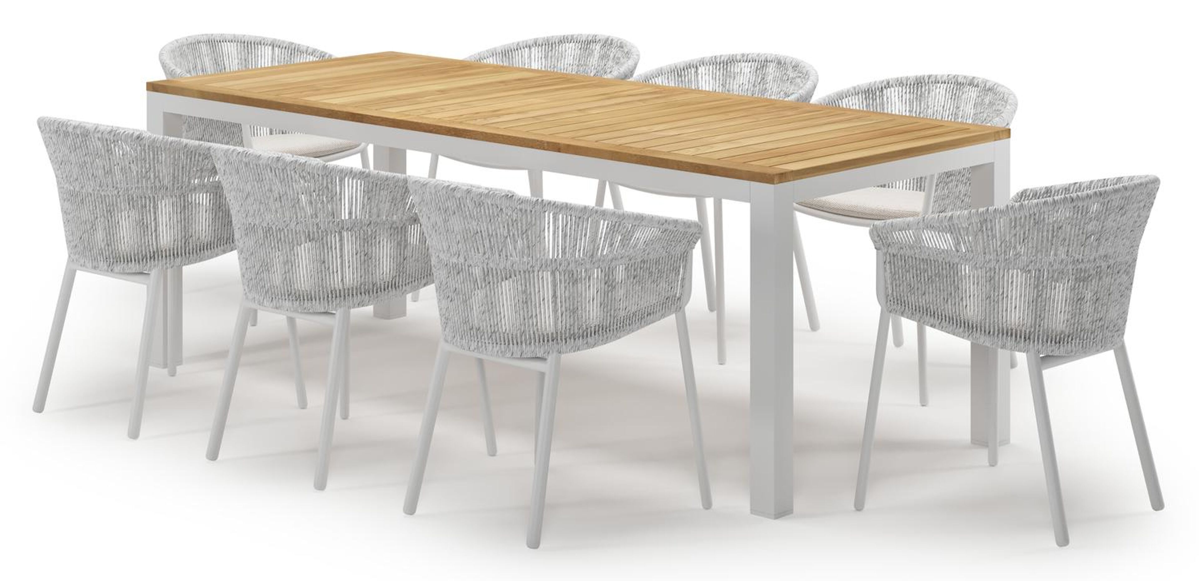 Varese tuinset in wit aluminium en teak met 8 Matera tuinstoelen