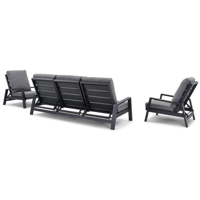 Veneto loungeset met verstelbare rugleuning in zwart aluminium met grijs weather+ softtouch kussens
