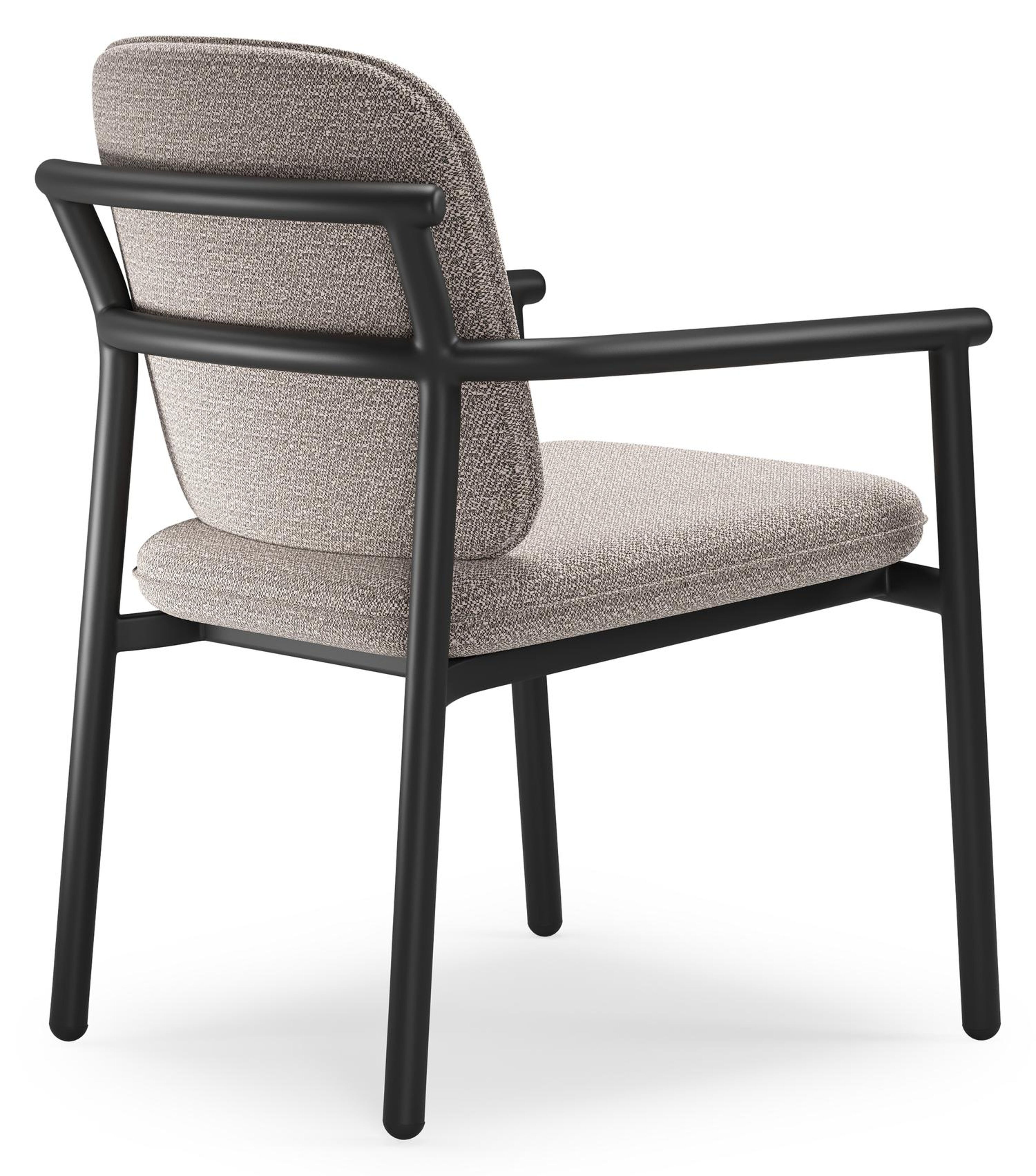 Chaise de jardin empilable Bono en aluminium noir et aluminium noir avec coussin en All Weather Sunbrella® Luxe Wander Granite