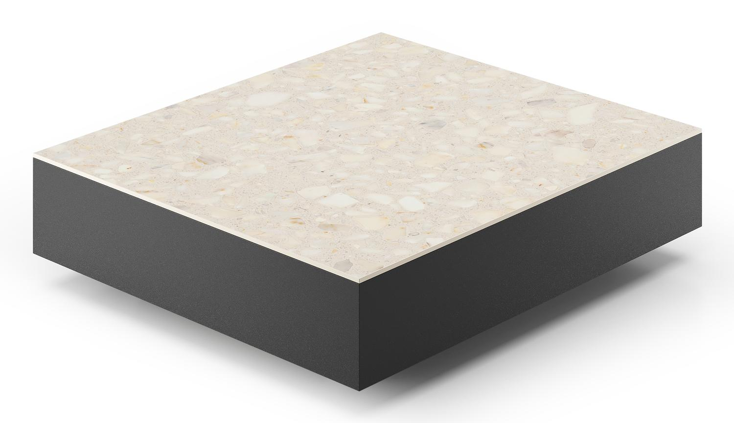 Como loungetafel rechthoekig in zwart aluminium en volkeramiek Retrostone - L 70 x B 80 x H 20 cm