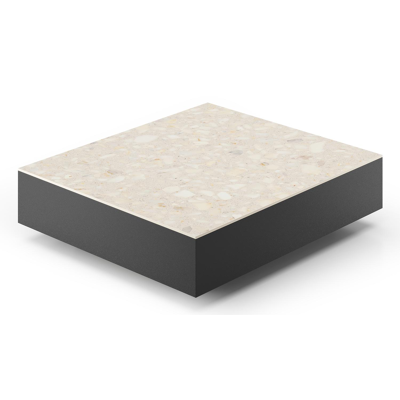 Como loungetafel rechthoekig in zwart aluminium en volkeramiek Retrostone - L 70 x B 80 x H 20 cm