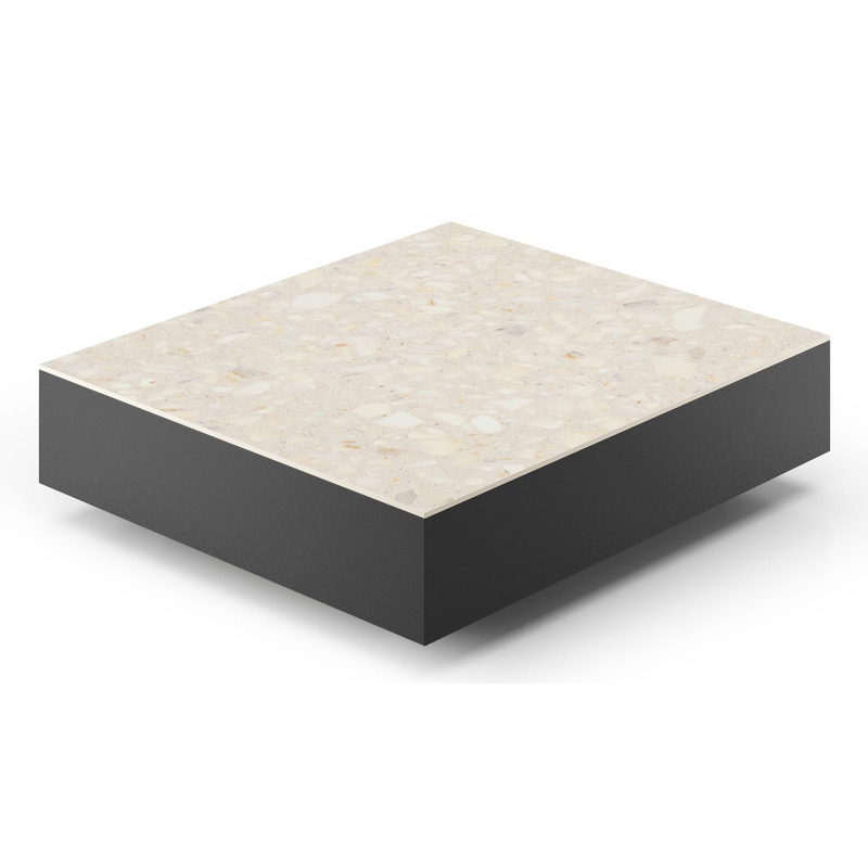 Como loungetafel rechthoekig in zwart aluminium en volkeramiek Retrostone - L 70 x B 80 x H 20 cm