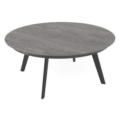 Table basse Rondo en aluminium noir et céramique pleine aspen grey - Dia. 85 X H 35 cm