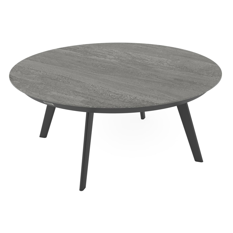 Table basse Rondo en aluminium noir et céramique pleine aspen grey - Diam. 85 x Haut. 35 cm