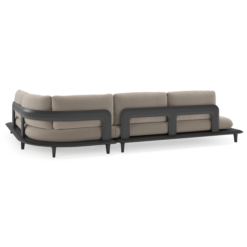 Bomero loungehoek in zwart aluminium met savane coconut all weather sunbrella® luxe kussen