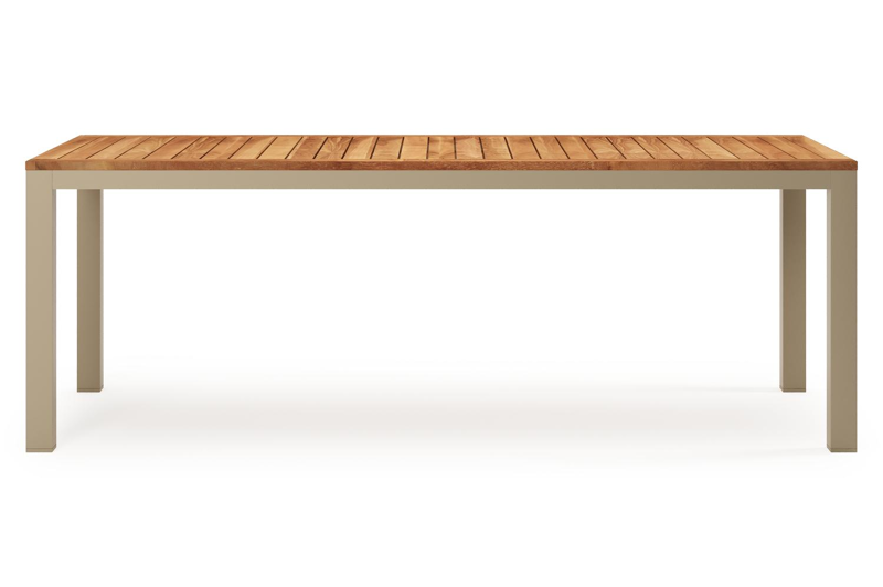 Varese tuintafel rechthoekig in beige aluminium en teak - L 220 x B 92 x H 73.5 cm