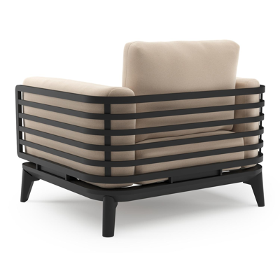 Mosa loungestoel in zwart aluminium met natte linen chalk all weather sunbrella premium kussen