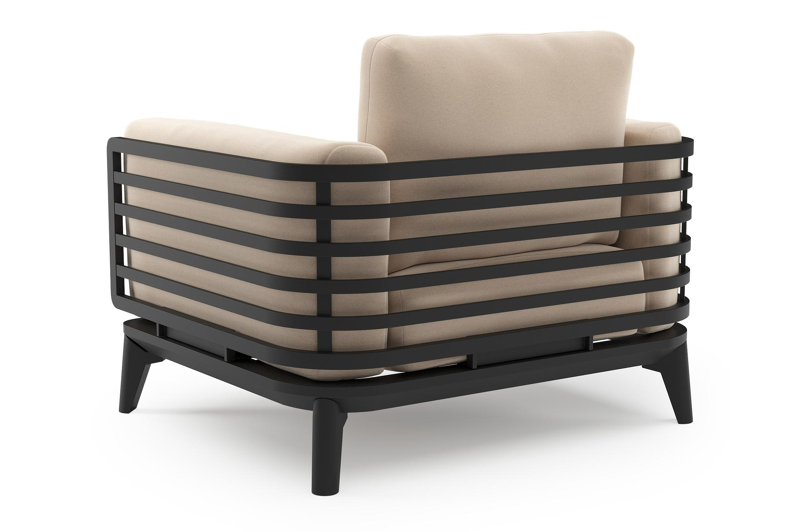 Mosa loungestoel in zwart aluminium met natte linen chalk all weather sunbrella premium kussen