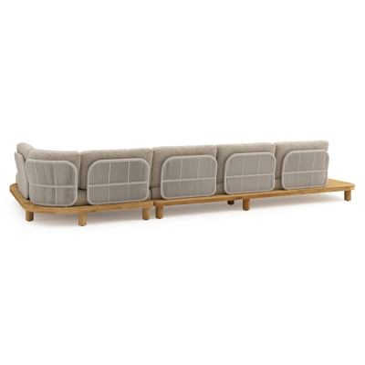 Donato loungehoek in teak en beige verticaal geweven ronde rope met all weather cosytica Bora Jungle kussen