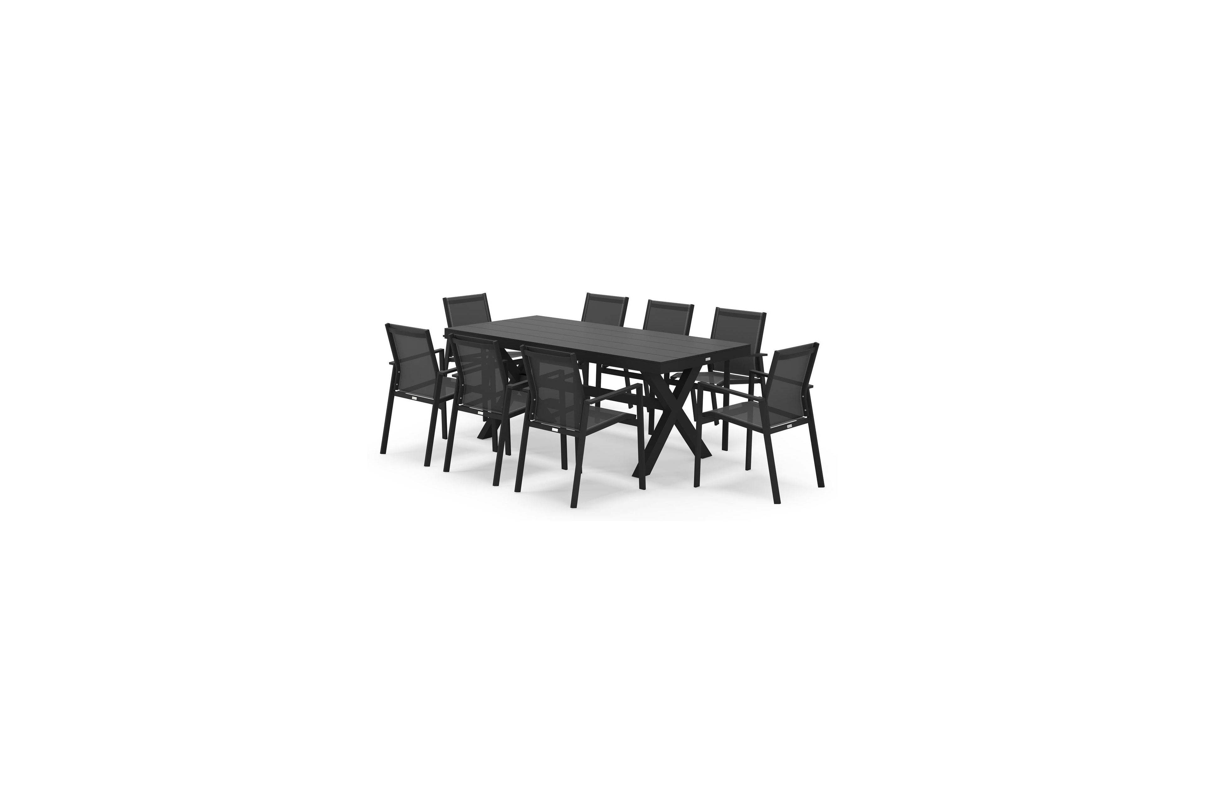 Bahia tuinset rechthoekig in zwart aluminium met 8 Bahia tuinstoelen