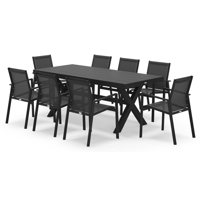 Bahia tuinset rechthoekig in zwart aluminium met 8 Bahia tuinstoelen