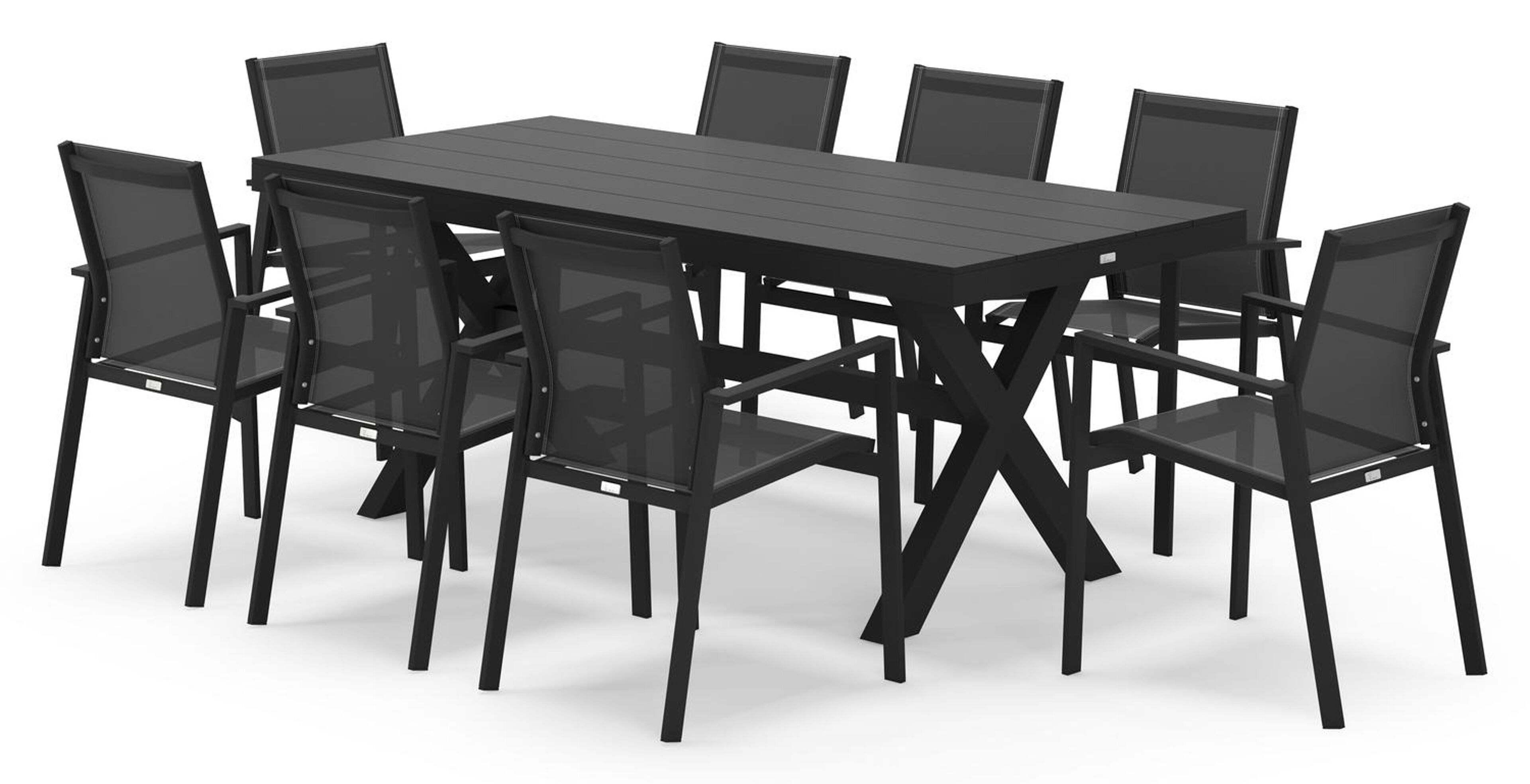 Bahia tuinset rechthoekig in zwart aluminium met 8 Bahia tuinstoelen