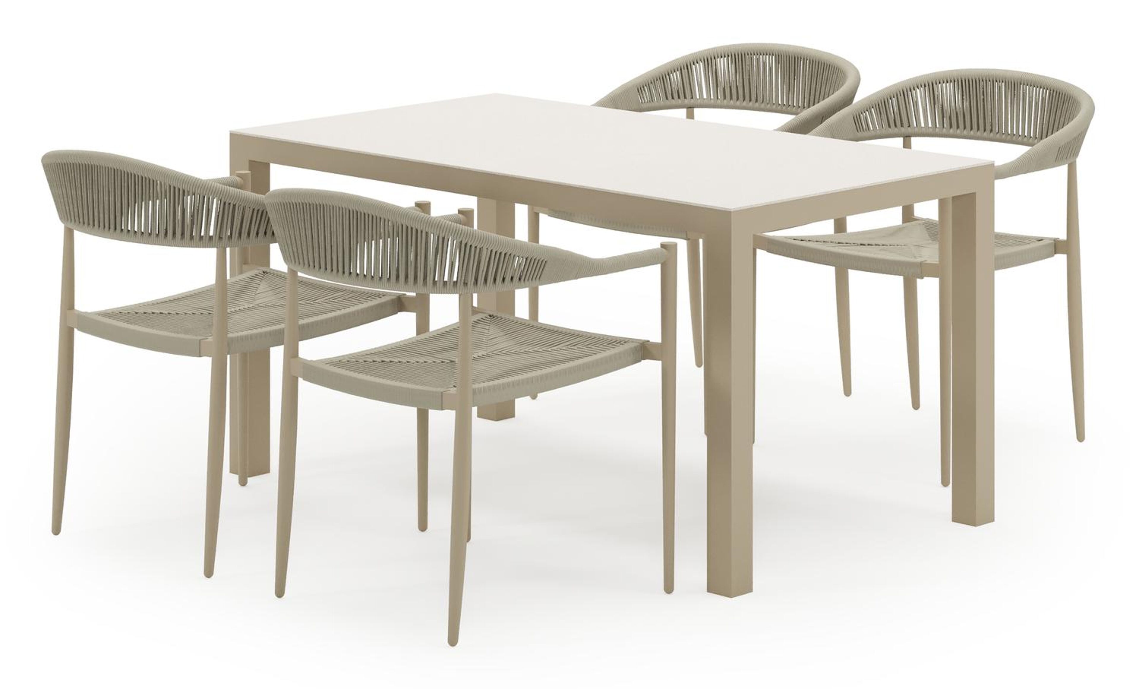 Toma tuinset in beige aluminium en beige sintered stone met 4 Guarda tuinstoelen