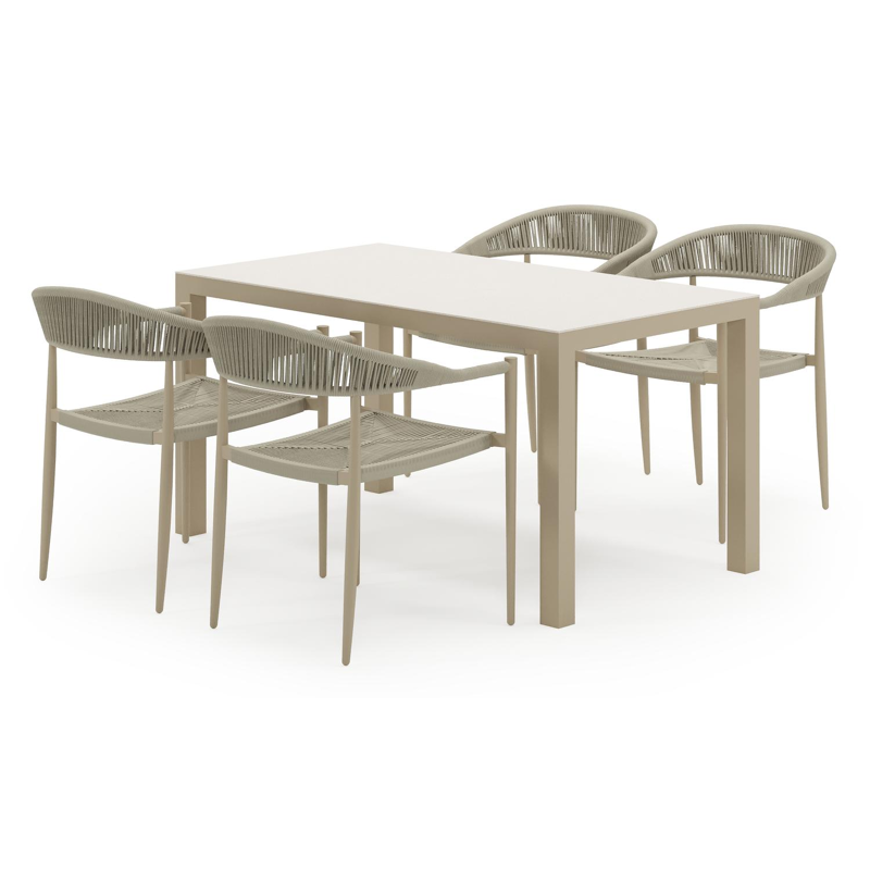Toma tuinset in beige aluminium en beige sintered stone met 4 Guarda tuinstoelen