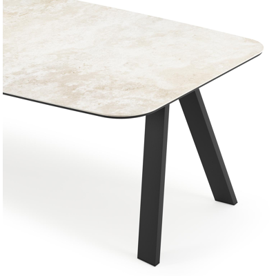 Table de jardin Cesano forme de bateau en aluminium noir et céramique pleine Rapolano Lg. 255 x Lrg. 115 cm