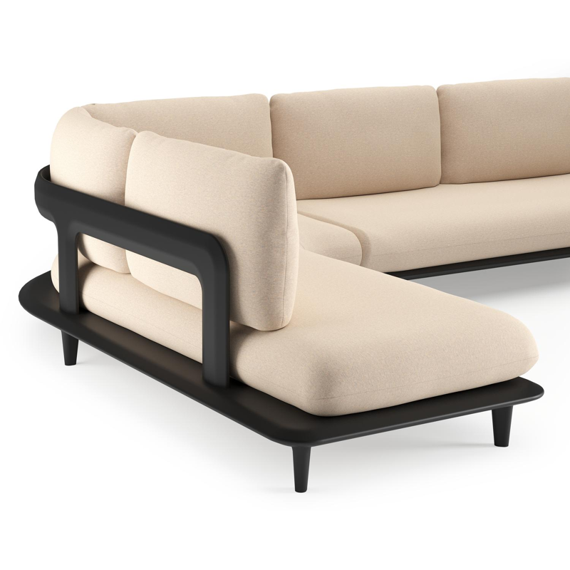 Bomero loungehoek in zwart aluminium met heritage papyrus all weather sunbrella® luxe kussen