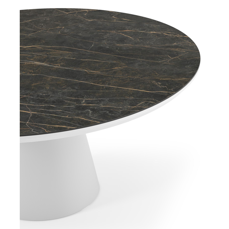 Table de jardin Donato ronde en aluminium blanc et céramique pleine Black Obsession - Diam. 148 x Haut. 75 cm
