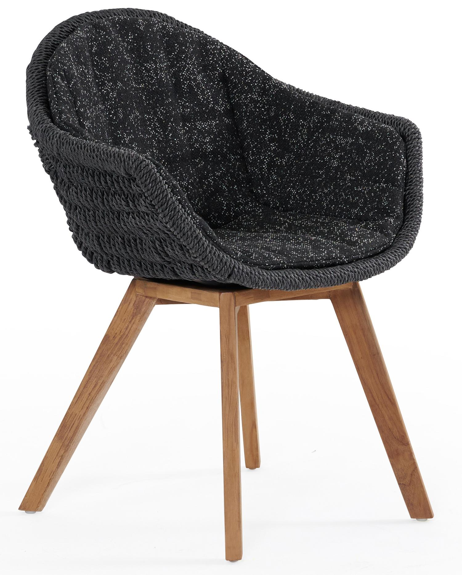 Pagino tuinstoel in teak en naturel wicker met kussen in tweed raven all weather sunbrella® luxe