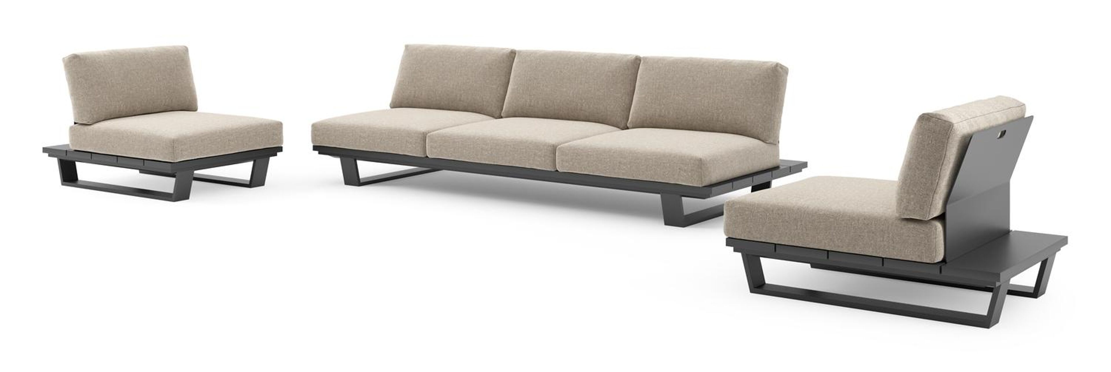 Pagino loungeset in zwart aluminium met chartres pewter all weather sunbrella® luxe kussen