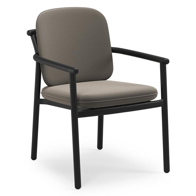 Bono stapelbare tuinstoel in zwart aluminium met stoelkussen in All Weather Sunbrella® Luxe Natte Carbon Beige