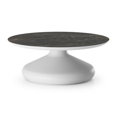 Bomero loungetafel rond in wit aluminium en volkeramiek Black Obsession - Dia. 84 x H 32.2 cm