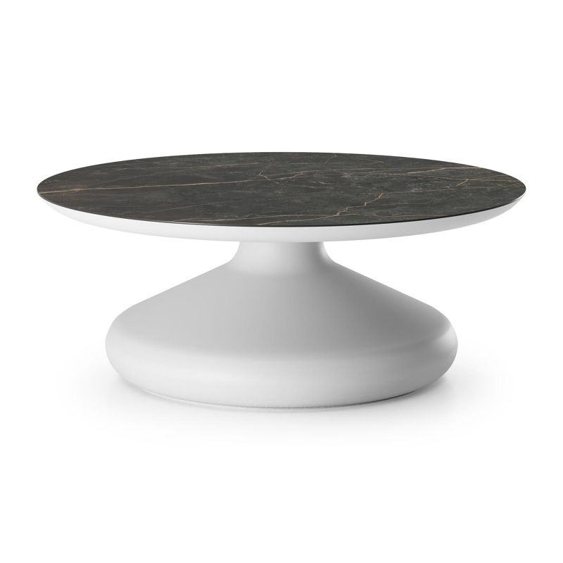 Bomero loungetafel rond in wit aluminium en volkeramiek Black Obsession - Dia. 84 x H 32.2 cm