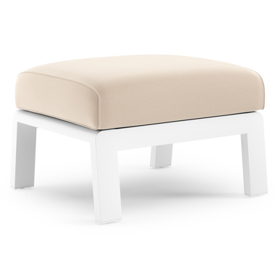 Cosenzo poef in wit aluminium met natte linen chalk all weather sunbrella® luxe kussen