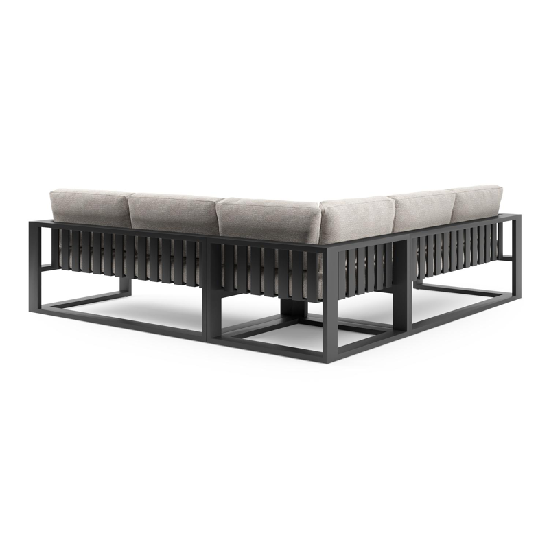 Verato loungehoek in zwart aluminium met tundra sand all weather sunbrella® luxe kussen