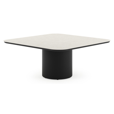 Amico low dining tuintafel afgerond vierkant in zwart aluminium en volkeramiek Shilin - L 148 x B 148 x H 61 cm