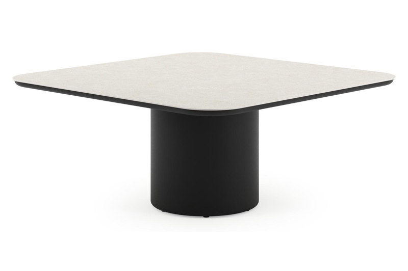 Amico low dining tuintafel afgerond vierkant in zwart aluminium en volkeramiek Shilin - L 148 x B 148 x H 61 cm