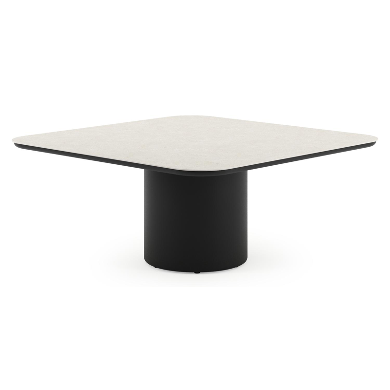 Amico low dining tuintafel afgerond vierkant in zwart aluminium en volkeramiek Shilin - L 148 x B 148 x H 61 cm