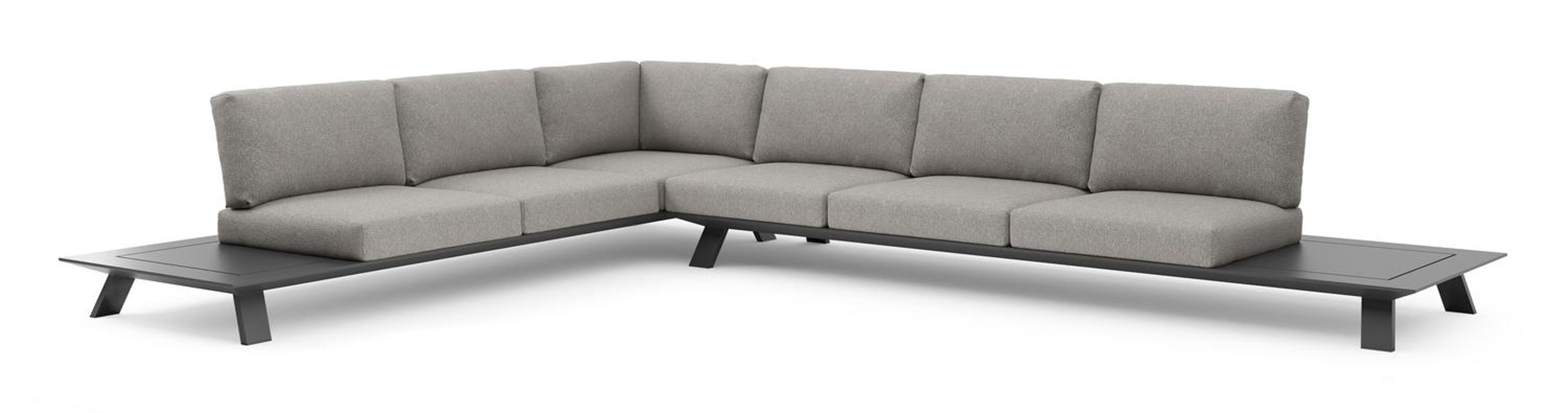 Salon de jardin d'angle Cesano en aluminium noir et coussin en all weather Sunbrella® luxe tundra charcoal