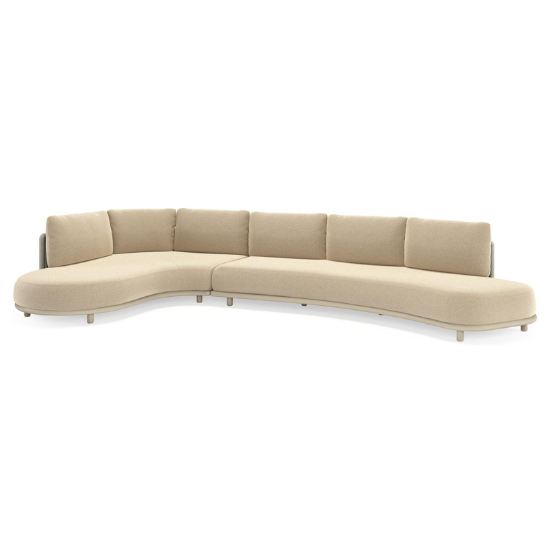 Lomano loungehoek in beige aluminium en beige verticaal geweven luxe vlakke rope met Althea Camel all weather cosytica