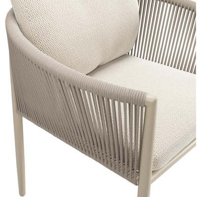 Chaise de jardin Organo en aluminium noir et corde luxe plate tissée verticalement beige avec coussin en All Weather Sunbrella® Luxe Lopi Marble