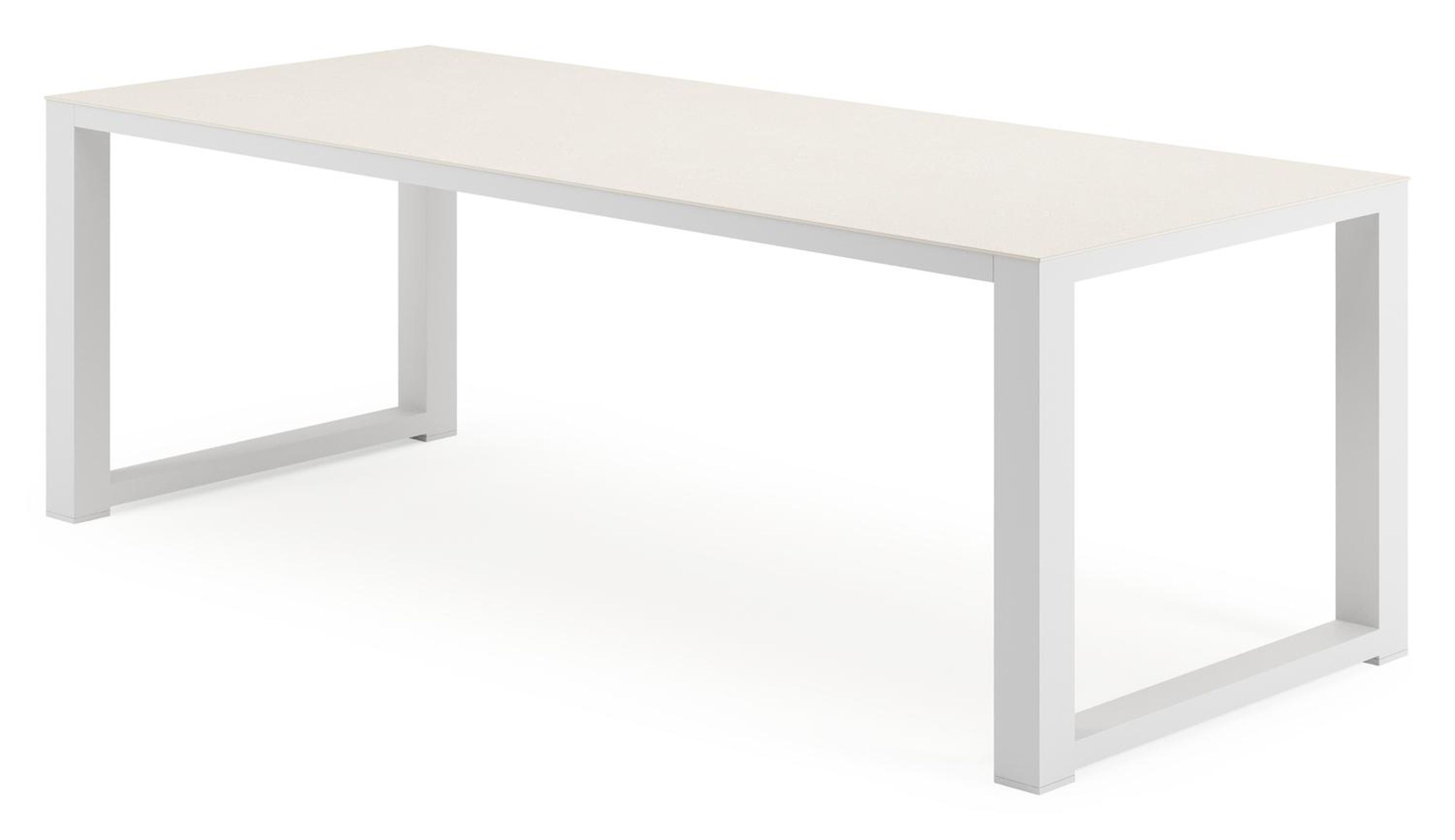 Table de jardin rectangulaire Livo en aluminium blanc et sintered stone Crema minérale - L 220 x l 92 x H 73 cm