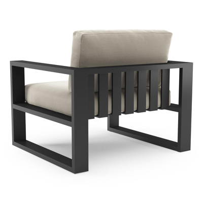 Fauteuil de jardin Verato en aluminium noir et coussins en all weather sunbrella® luxe lopi marble