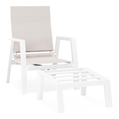 Mismo loungestoel in wit aluminium met beige weather+ softtouch kussens