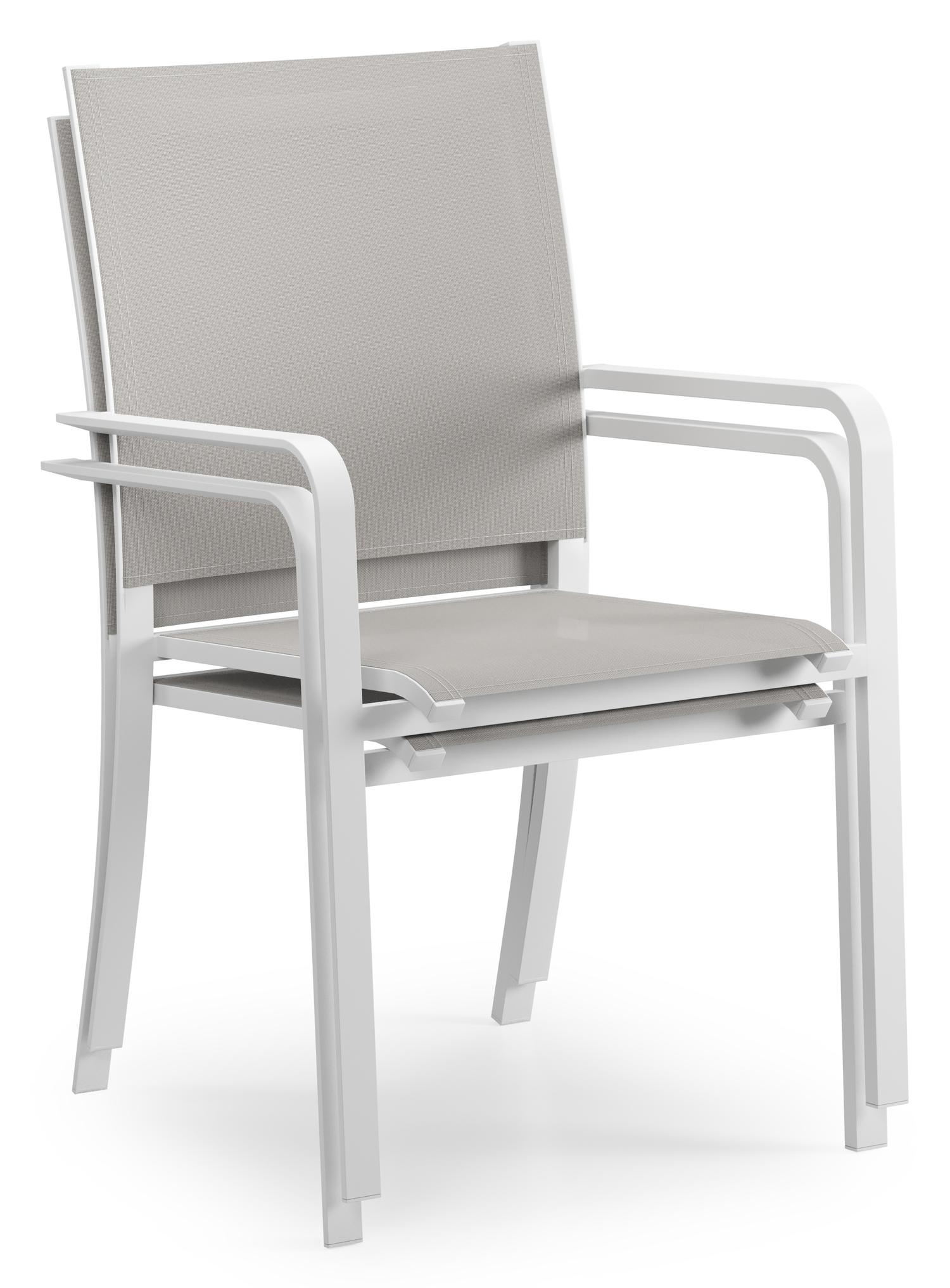 Varese tuinset in wit aluminium en naturel teak tafelblad met 10 stapelbare Calobra tuinstoelen